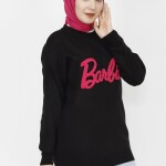 1031 Barbie Yazılı Triko Tunik-SİYAH