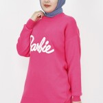 1031 Barbie Yazılı Triko Tunik-FUŞYA