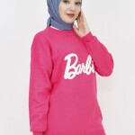 1031 Barbie Yazılı Triko Tunik-FUŞYA