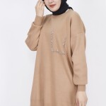 8048 İnci Ve Taş Desenli Triko Tunik-CAMEL