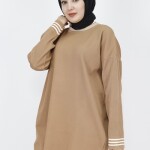 14819 Çizgili Desenli Triko Tunik-CAMEL