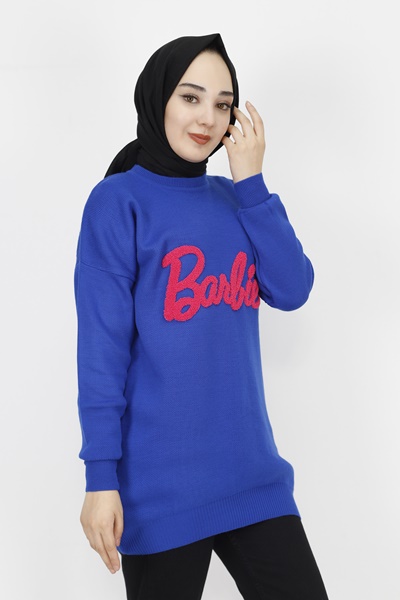 1031 Barbie Yazılı Triko Tunik-SAKS