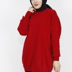 8010 Kolları İncili Triko Tunik-BORDO