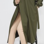 11051 Bondit Kumaş Broş Detaylı Orta Boy Trençkot-HAKİ