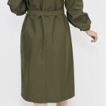 11051 Bondit Kumaş Broş Detaylı Orta Boy Trençkot-HAKİ