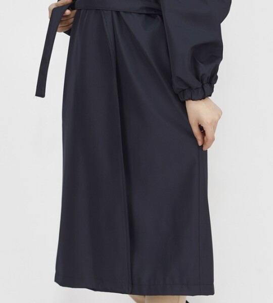 11051 Bondit Kumaş Broş Detaylı Orta Boy Trençkot-LACİVERT