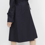 11010 Bondit Kumaş Beli Bağlama Detaylı Orta Boy Trençkot-LACİVERT