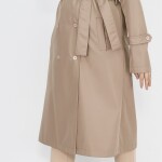 11010 Bondit Kumaş Beli Bağlama Detaylı Orta Boy Trençkot-TAŞ