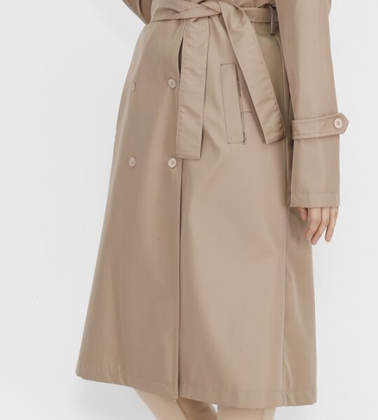 11010 Bondit Kumaş Beli Bağlama Detaylı Orta Boy Trençkot-TAŞ