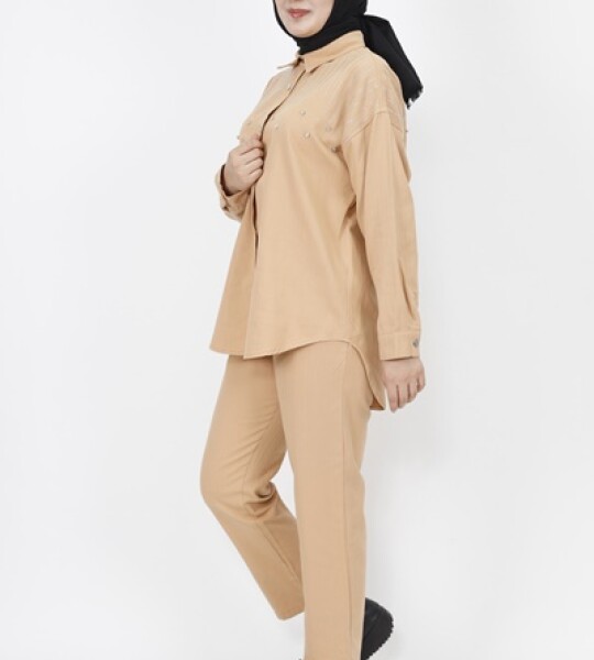 6939 Gabardin Kumaş Taş Detaylı 2 Li Takım-CAMEL