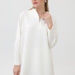 10611  Modal Kumaş Fermuar Detaylı Tesettür Tunik-Ekru