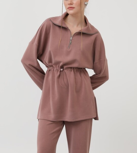 20608  Modal Kumaş Bel Büzgü Detaylı Tesettür İkili Takım-Gül