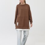 10613  Modal Kumaş Arma ve Fermuar Detaylı Sweatshirt-Kahverengi