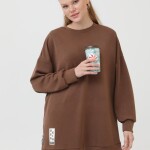 10613  Modal Kumaş Arma ve Fermuar Detaylı Sweatshirt-Kahverengi