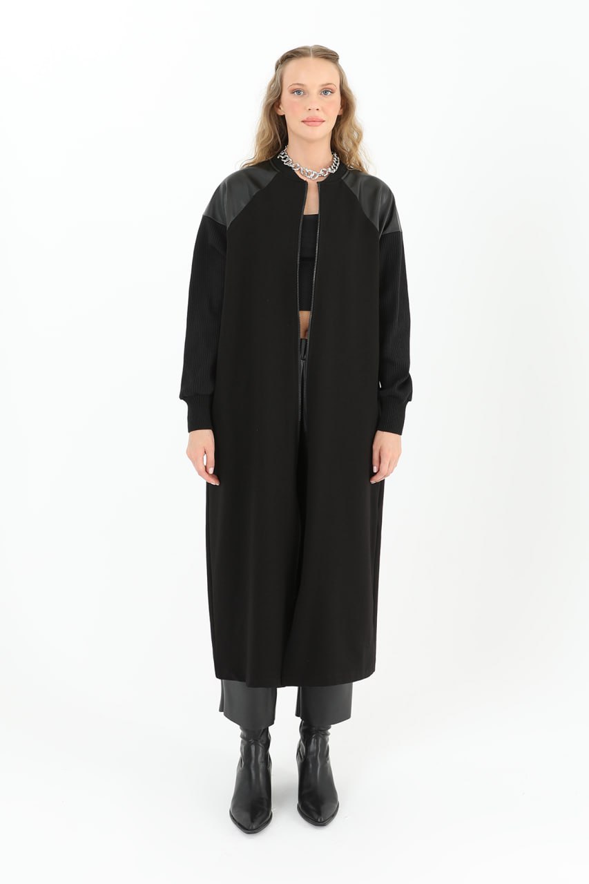 15178 PUANE İKİ İPLİK KUMAŞ DERİ GARNİLİ KAP-SİYAH