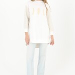 10559 PUANE İKİ İPLİK KUMAŞ KOLLARI VE ARKASI ÖRGÜLÜ SWEATSHIRT-EKRU