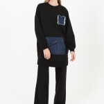 10560 PUANE İKİ İPLİK KUMAŞ KOT KANGURU CEPLİ SWEATSHIRT-SİYAH