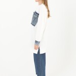 10566 PUANE İKİ İPLİK KUMAŞ KOT KUMAŞ GARNİLİ SWEATSHIRT-EKRU