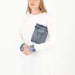 10566 PUANE İKİ İPLİK KUMAŞ KOT KUMAŞ GARNİLİ SWEATSHIRT-EKRU