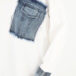 10566 PUANE İKİ İPLİK KUMAŞ KOT KUMAŞ GARNİLİ SWEATSHIRT-EKRU