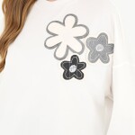 10568 PUANE İKİ İPLİK KUMAŞ ÇİÇEK BASKILI SWEATSHIRT-EKRU