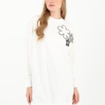 10568 PUANE İKİ İPLİK KUMAŞ ÇİÇEK BASKILI SWEATSHIRT-EKRU