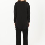 10568 PUANE İKİ İPLİK KUMAŞ ÇİÇEK BASKILI SWEATSHIRT-SİYAH