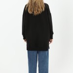 10575 PUANE İKİ İPLİK KUMAŞ NAKIŞLI VE ÇİÇEKLİ SWEATSHIRT-SİYAH