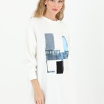 10582 PUANE İKİ İPLİK KUMAŞ ÖNÜ KUMAŞ GARNİLİ SWEATSHIRT-EKRU