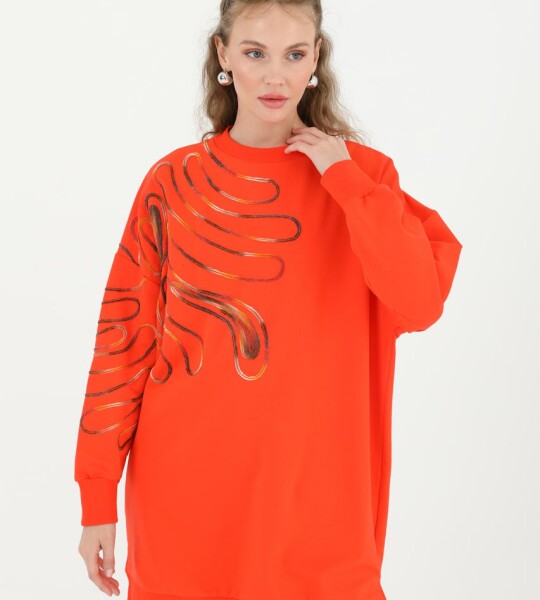 10583 PUANE İKİ İPLİK KUMAŞ ÖRGÜ DESENLİ SWEATSHIRT-ORANJ