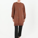 10593 PUANE İKİ İPLİK KUMAŞ TAŞ BASKILI SWEATSHIRT-KAHVE