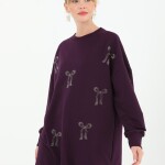 10593 PUANE İKİ İPLİK KUMAŞ TAŞ BASKILI SWEATSHIRT-MOR