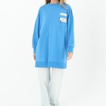 10597 PUANE İKİ İPLİK KUMAŞ CEP VE YAZI DETAYLI SWEATSHIRT-İNDİGO