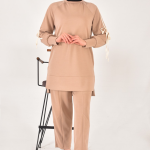 20606 Modal kumaş kol detaylı tesettür ikili takım-TAŞ