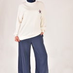 32163 Modal Kumaş Sırtı Nakış Detaylı Tesettür Sweatshirt-EKRU