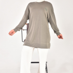 10614 Modal Kumaş Taş ve Nakış Detaylı Tesettür Tunik-Haki