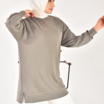 10614 Modal Kumaş Taş ve Nakış Detaylı Tesettür Tunik-Haki