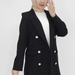 2405 Sahte Cep Detaylı Kruvaze Yaka Blazer Ceket-Siyah