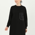 10376 Puane  Cepli Ve Nakışlı İki İplik Sweatshirt-SİYAH