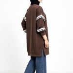 10718 Puane 2 İp Kumaş Fırfır Detaylı Sweatshirt-KAHVE