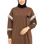 10718 Puane 2 İp Kumaş Fırfır Detaylı Sweatshirt-KAHVE